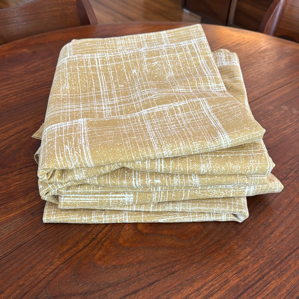 Four West Elm Mid-Century Canvas Etched Grid Curtain- Horseradish 48”x96”